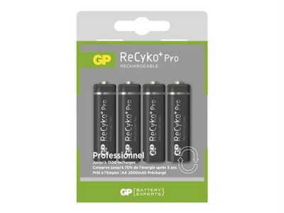GP BATTERIES  Lot de 4 piles AA 2000mAh Recyko+ Pro - 1500 cycles de charge