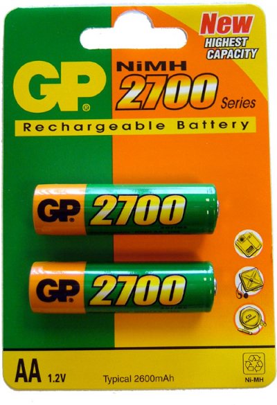 GP  Blister de 2 piles rechargeables AA 2600 mAh NiMH
