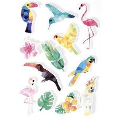 GRAINE CR &eacute;ative 12 Stickers 3D - Oiseaux tropicaux 6 cm