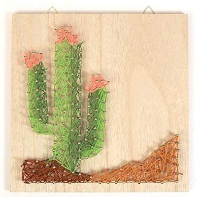 GRAINE CR &eacute;ative Tableau cactus string art carr&eacute; en bois T.U