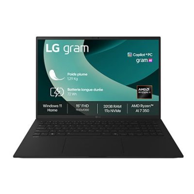 LG Gram 15 15Z80T-G.AU88F 15"" Copilot+ AMD Ryzen AI 7 32 Go RAM 1 To SSD Noir Obsidien