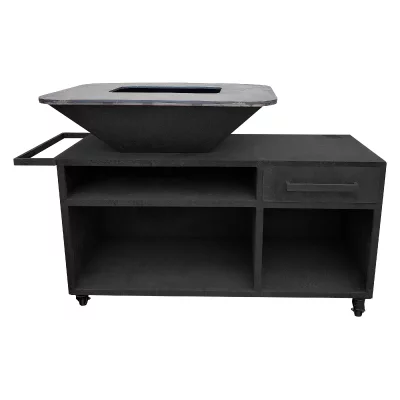 PURLINE Grand barbecue avec armoire en acier noir avec plaque en acier et grille 