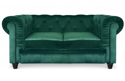 LES TENDANCES Grand Canap&eacute; Chesterfield 2 places Velours Vert ANGOL