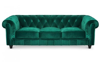 MENZZO Grand Canap&eacute; Chesterfield 3 places Velours Vert ANGOL