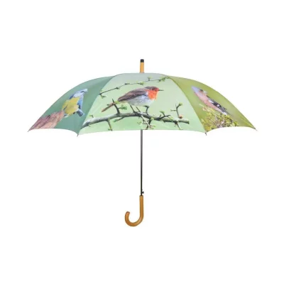 ESSCHERT DESIGN Grand parapluie bois et m&eacute;tal toile polyester Oiseaux