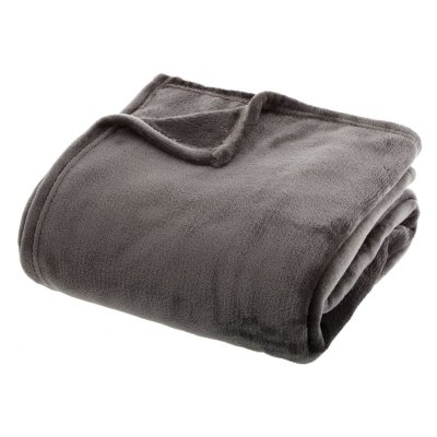 ATMOSPHERA Grand plaid en Flanelle uni - 180x130 cm - Gris fonc&eacute;