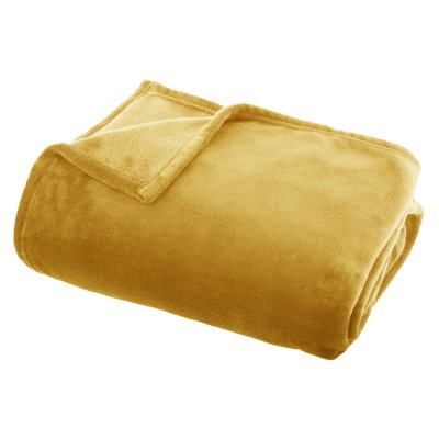 ATMOSPHERA CREATEUR D INTERIEUR Grand plaid en Flanelle uni - 180x130 cm - Jaune Ocre