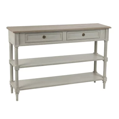 Grande console 2 tiroirs et 2 niveaux &Eacute;douard 120x30 - Gris - Amadeus