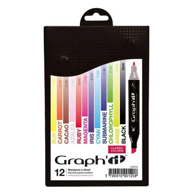 GRAPH IT Graph'it Lot de 12 Marqueurs &agrave; alcool double pointe Classic colors