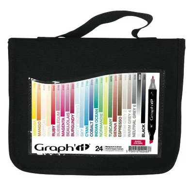 GRAPH IT Graph'it Lot de 24 Marqueurs &agrave; alcool double pointe Basic colors