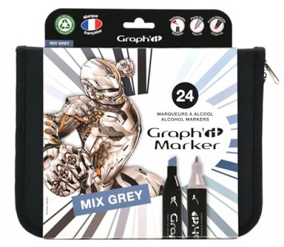 GRAPH IT GRAPH'IT Set de 24 Marqueurs &agrave; alcool double pointe - Mix Greys Colors