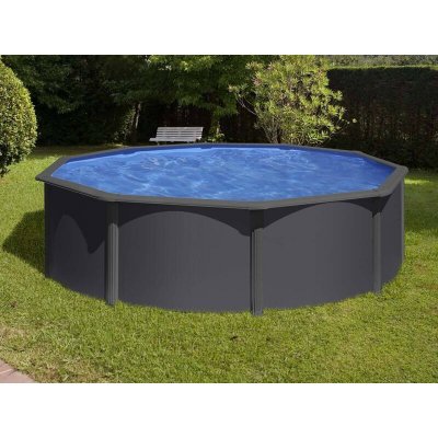 GRE  Piscine acier Gr&eacute; ronde Louko &Oslash; 370 x 122 cm - Filtre &agrave; sable