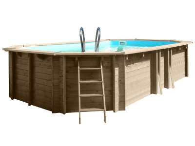 GRE  - Piscine bois safran 6,37m x 4,12m x h: 1,33m