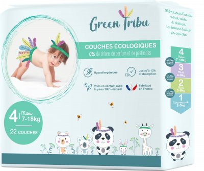 GREEN TRIBU  22 couches hypoallerg&eacute;nique pour b&eacute;b&eacute; taille 4-7 &agrave; 18kg
