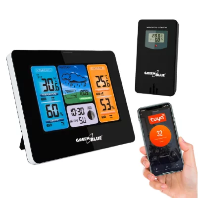 GREENBLUE  GB215 Station m&eacute;t&eacute;o WiFi capteur ext&eacute;rieur calendrier pr&eacute;visions m&eacute;t&eacute;o barom&egrave;tre