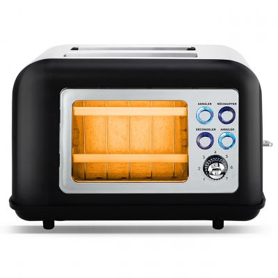 KITCHENCOOK Grille Pain Double Fente Avec Fenetre Toasteo Glass Black  