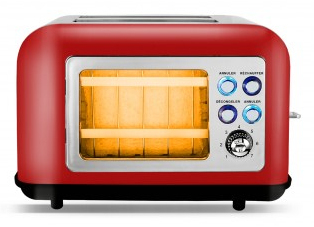 KITCHENCOOK Grille Pain Double Fente Avec Fenetre Toasteo Glass Red  