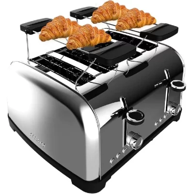 CECOTEC Grille-pain Inox 4 Fentes 1700W Support Baguette