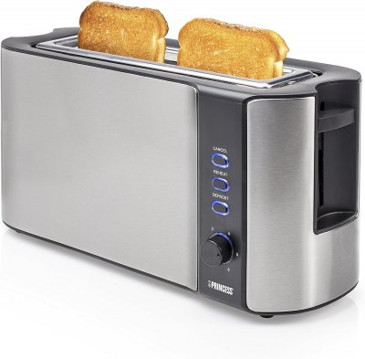 PRINCESS Grille-pain Inox Noir 1000w Longue Fente