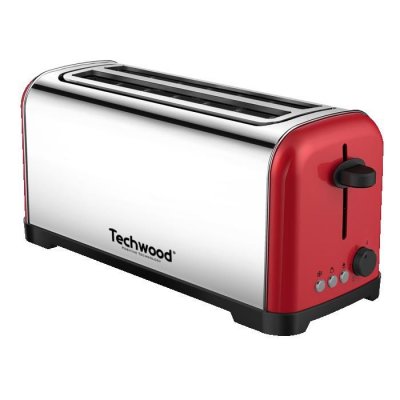  Grille Pain - TECHWOOD - TGPI-4025 - Inox Bross&eacute; - 2 fentes larges - 1200-1400W - Rouge