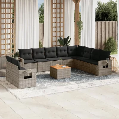 VIDAXL Gris salon de jardin modulable resine tressee 11 pieces 62 x 62 x 69 10 personnes
