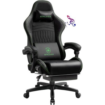 GTPLAYER  Chaise Gaming avec Repose-pied Haut-parleur Bluetooth et Accoudoirs Synchronis&eacute;s (Noir)