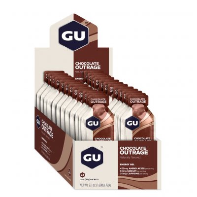 GU  24 Units Chocolate Outrage Energy Gels Box Marron 