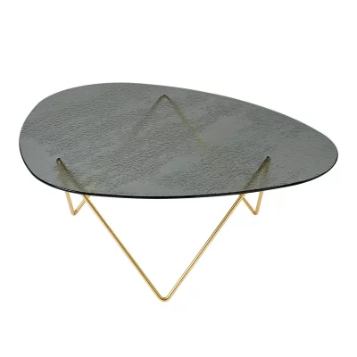 GUBI - Pedrera Table basse, laiton semi mat / verre structur&eacute; smoke