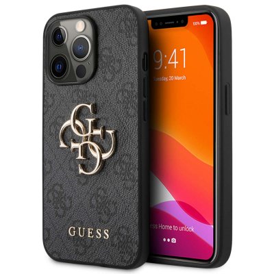 GUESS  Big 4G - Coque en m&eacute;tal avec logo - iPhone 13 Pro - Gris