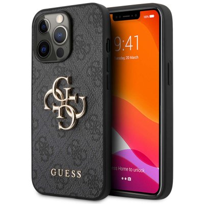 GUESS  Big 4G - Coque en m&eacute;tal avec logo - iPhone 13 Pro Max - Gris