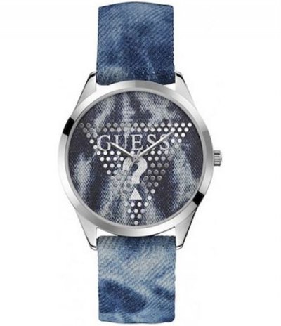 GUESS  Classic Femme 40mm Bracelet Cuir Bleu Quartz Analogique Montre W1144L1