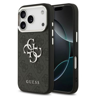 GUESS  Coque 4G Metal Logo Backcover Apple iPhone 17 Pro Max - Silver Edge - Black