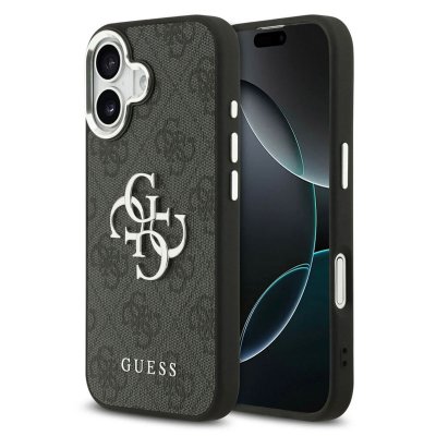 GUESS  Coque 4G Metal Logo Backcover Apple iPhone 17 - Silver Edge - Black