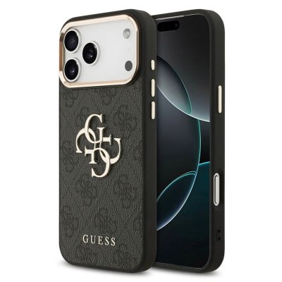 GUESS  Coque 4g Metal Logo Backcover Iphone 17 Pro Max Gold Edge Black
