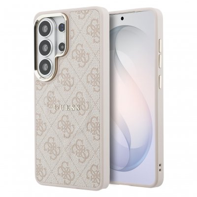 GUESS  Coque arri&egrave;re en cuir 4G avec MagSafe Samsung Galaxy S26 Ultra - Gold Edge - Pink