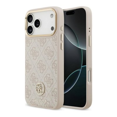 GUESS  Coque arri&egrave;re en cuir avec logo Strass classique et MagSafe Apple iPhone 17 Pro Max - Rose