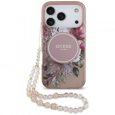 GUESS  Coque De T&eacute;l&eacute;phone Iml Flowers Pearl Strap Magsafe Iphone 17 Pro