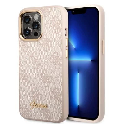 GUESS  Coque en PU et polycarbonate arri&egrave;re pour iPhone 14 Pro - rose