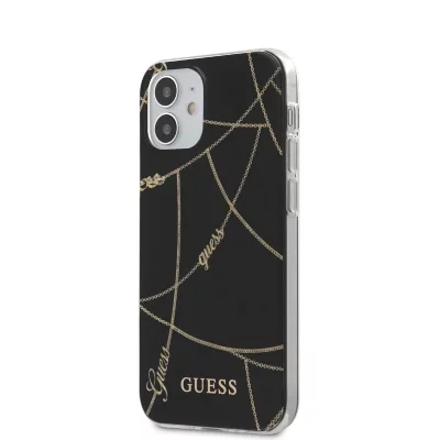 GUESS  &eacute;tui pour iPhone 12 mini 5.4 noir Gold Chain Collection - Neuf