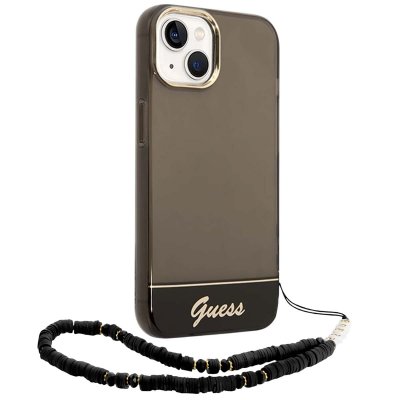 GUESS  &eacute;tui pour iPhone 14 6.1 noir Translucide Pearl Strap - Neuf