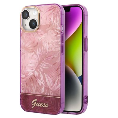 GUESS  &Eacute;tui pour iPhone 14 Plus 6.7 rose Jungle Collection - Neuf