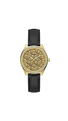 GUESS MONTRES Guess G Gloss Montre Femme Acier Dor&eacute; Cuir Noir GW0608L2