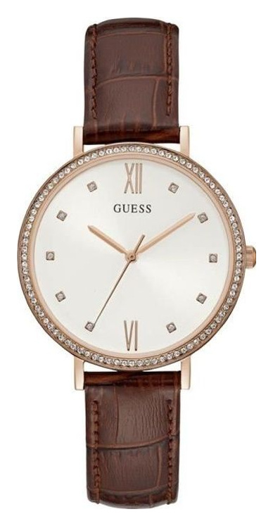 GUESS  Grace Femme 38mm Bracelet Cuir Marron Quartz Cadran Blanc Montre W1153L2