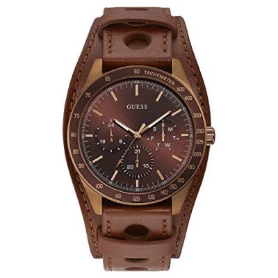 GUESS  Hommes Analogique Quartz Montre avec Bracelet en Cuir W1100G3