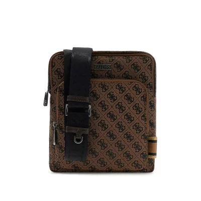 GUESS  Sac &agrave; &eacute;paule bandouli&egrave;re brun clair noir pour homme - Boston Crossbody Flat Coffee 329771