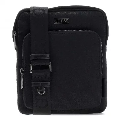 GUESS  Sacoche Homme Noire en Tissu avec Monogramme Boston