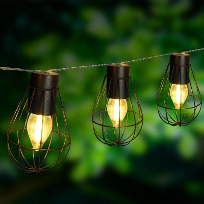 LUMI JARDIN Guirlande cage 10 ampoules KENY Noir Acier 3.90M