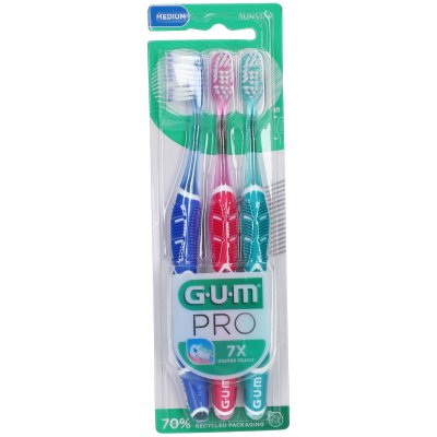 GUM  Brosse &agrave; dents Technique PRO compact n&deg;528 medium pack de 3