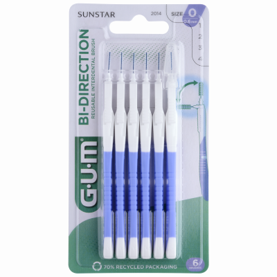 GUM  Brossette Interdentaire Bi-Direction 0,6mm Bleu Lavande 6 unit&eacute;s