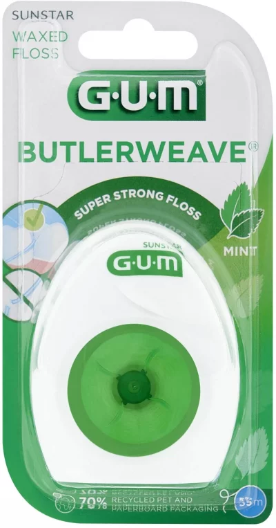 GUM  BUTLERWEAVE1855 - Fil Dentaire Plat Cir&eacute; Menthol&eacute;, 55 m&egrave;tres